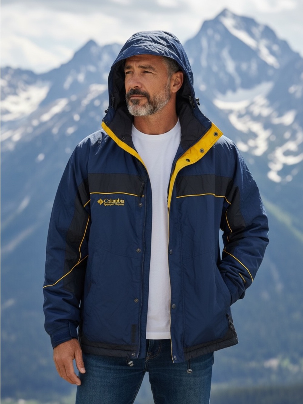 Vintage Columbia Sportswear Jacket Mens L Navy Blue Black Yellow Parka 90s Gorp